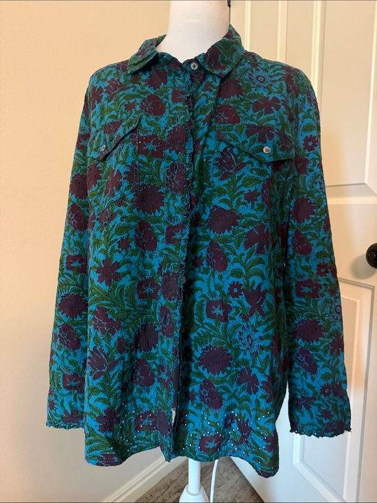 Sundance Tops - Sundance Teal and Plum eyelet Floral Button-Down Shirt